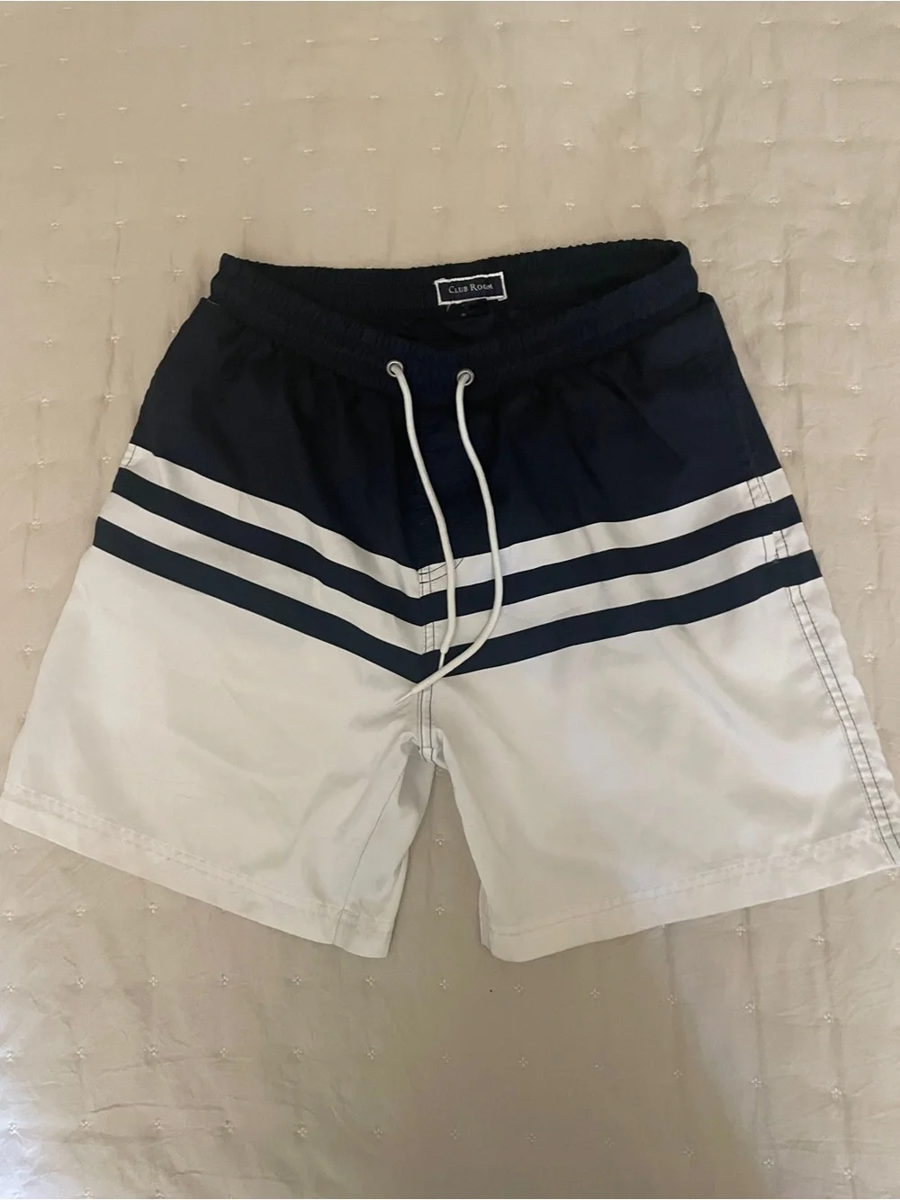Charter Club Navy and White Striped Men's Swim Trunks